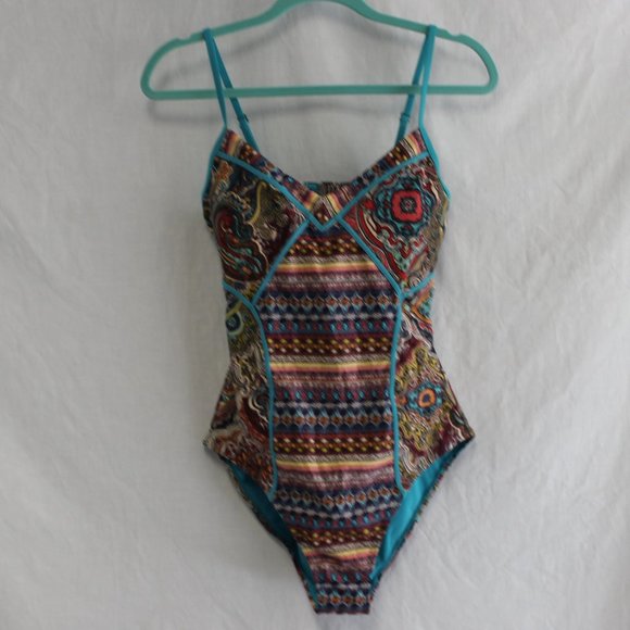 💙 KNOX ROSE Paisley Swimsuit Size M Turquoise Rare Find Perfect Condition - Picture 3 of 6